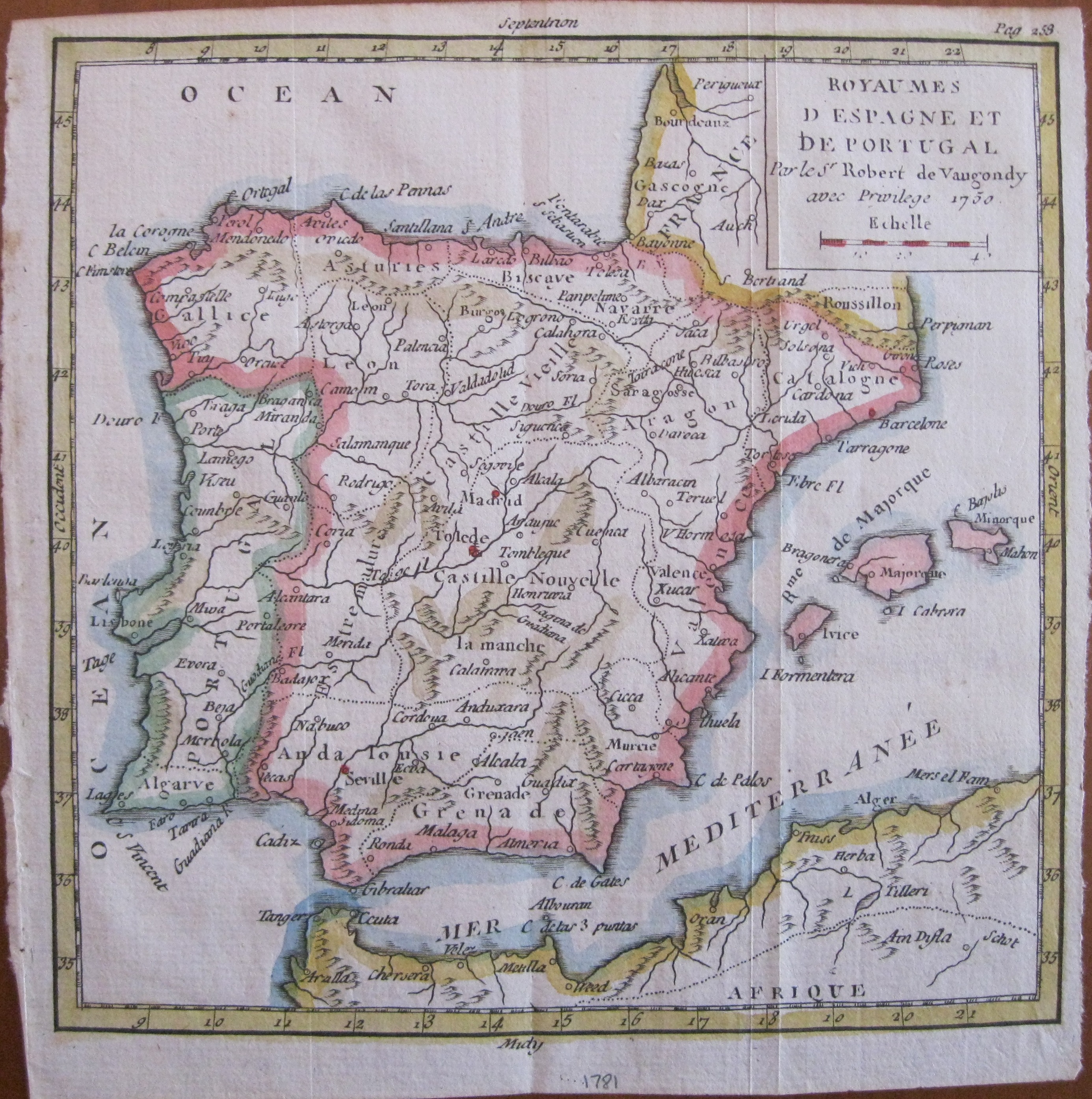 Mapa de España, 1781.Vaugondy